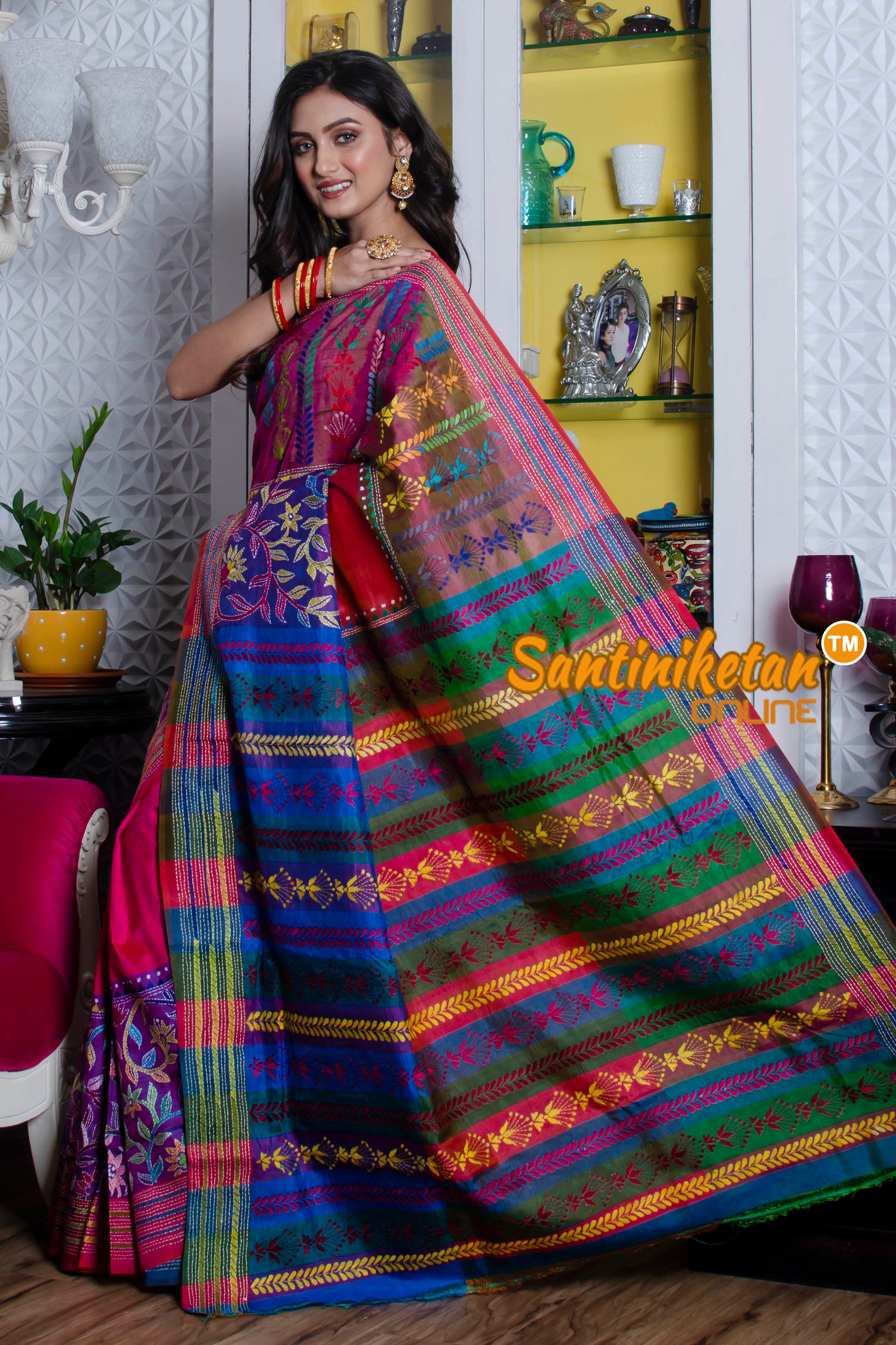 Katan Silk Kantha Stitch Saree SN20211303