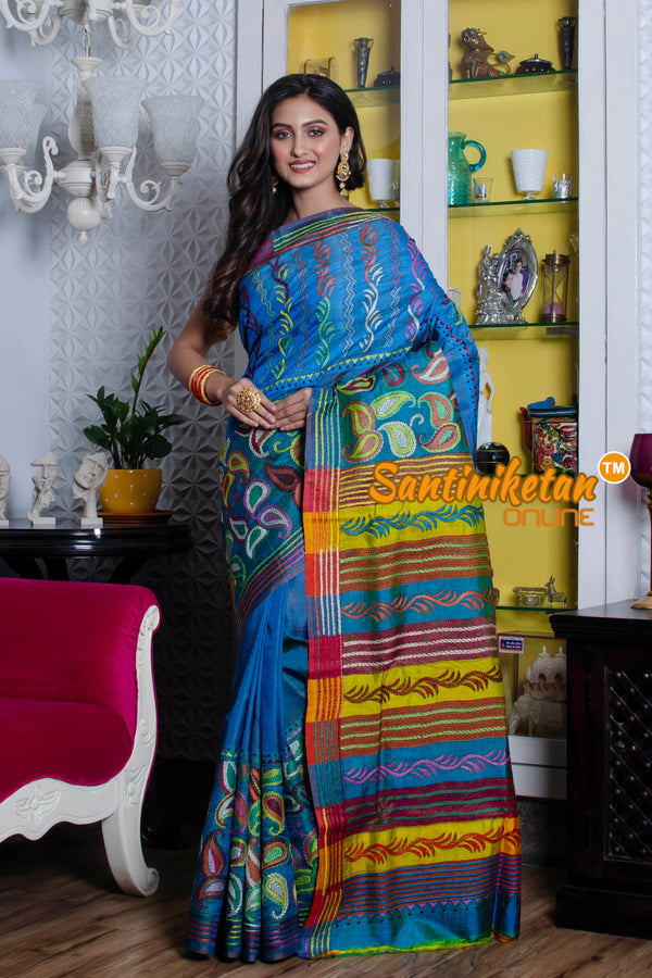 Katan Silk Kantha Stitch Saree SN20211330