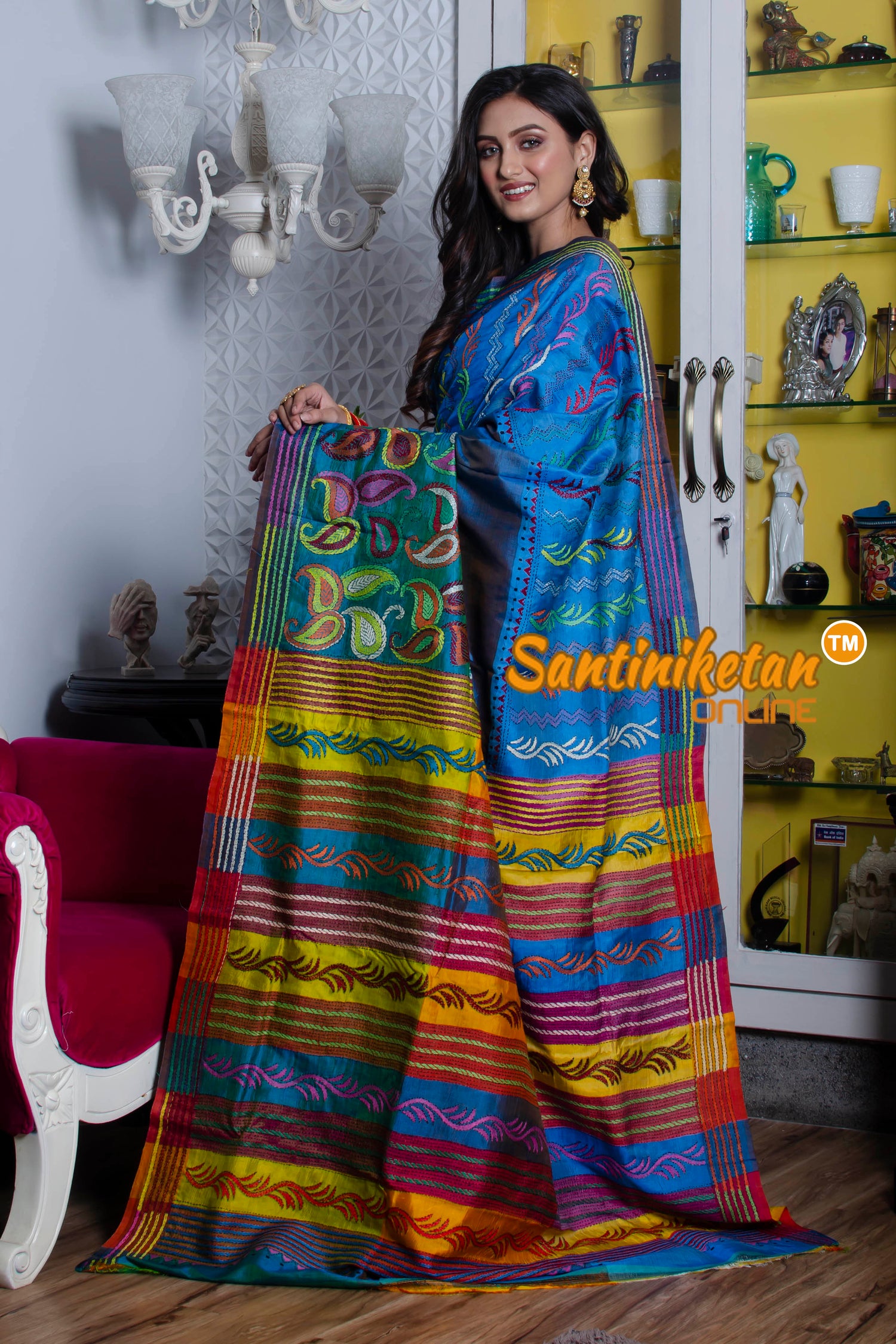 Katan Silk Kantha Stitch Saree SN20211330
