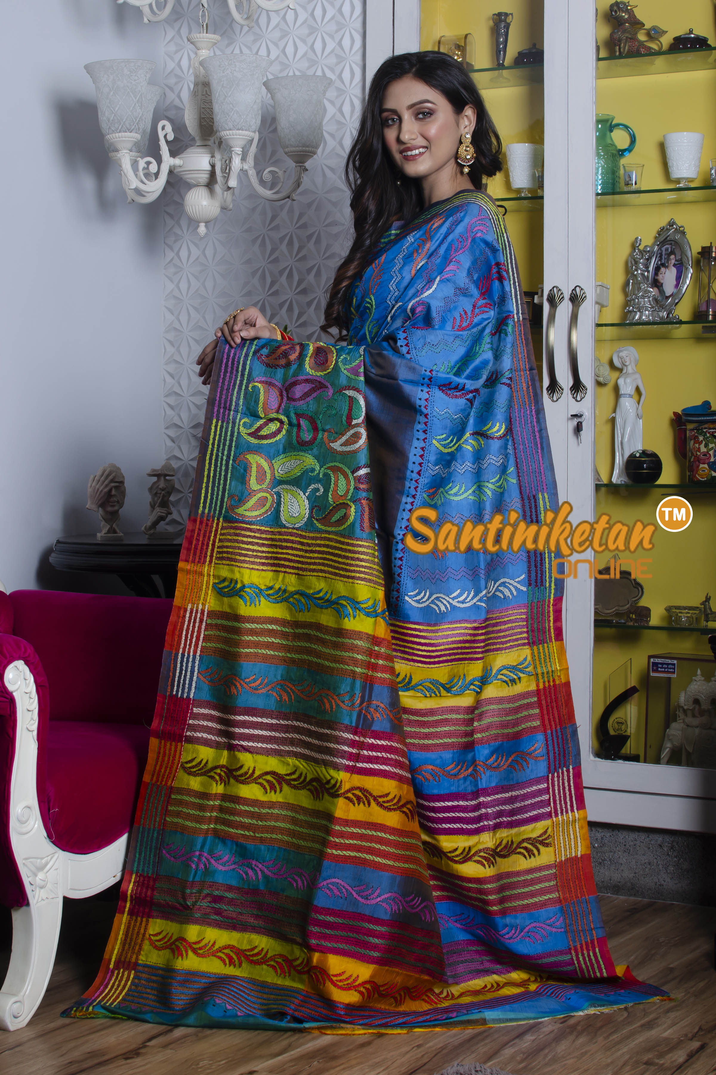 Katan Silk Kantha Stitch Saree SN20211330