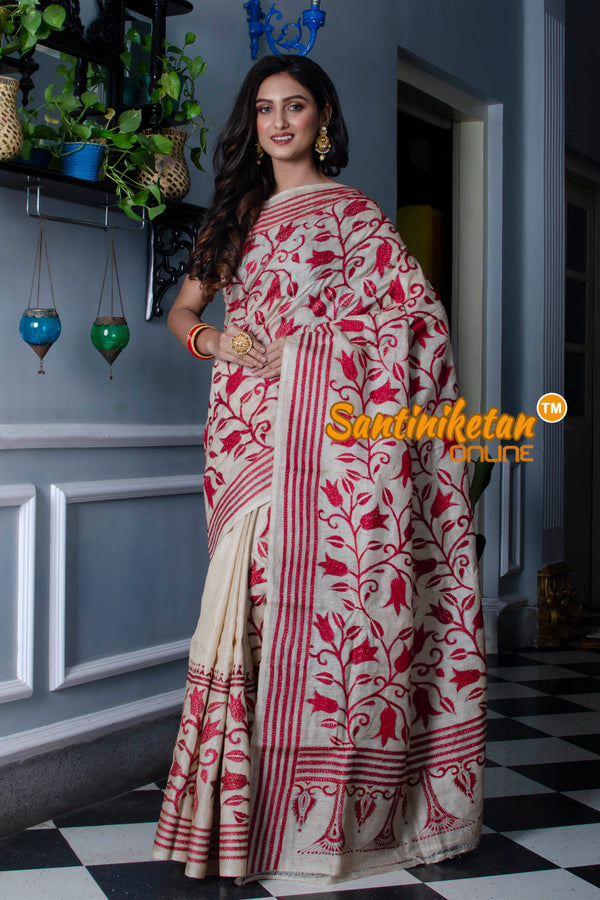 Tussar Silk Kantha Stitch Saree SN20211368