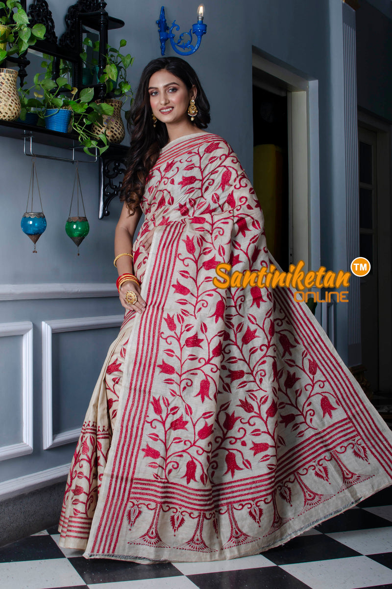 Tussar Silk Kantha Stitch Saree SN20211368