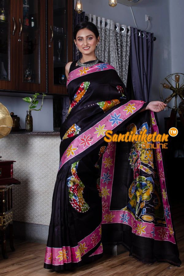 Hand Batik On Murshidabad Silk Saree SN20211469