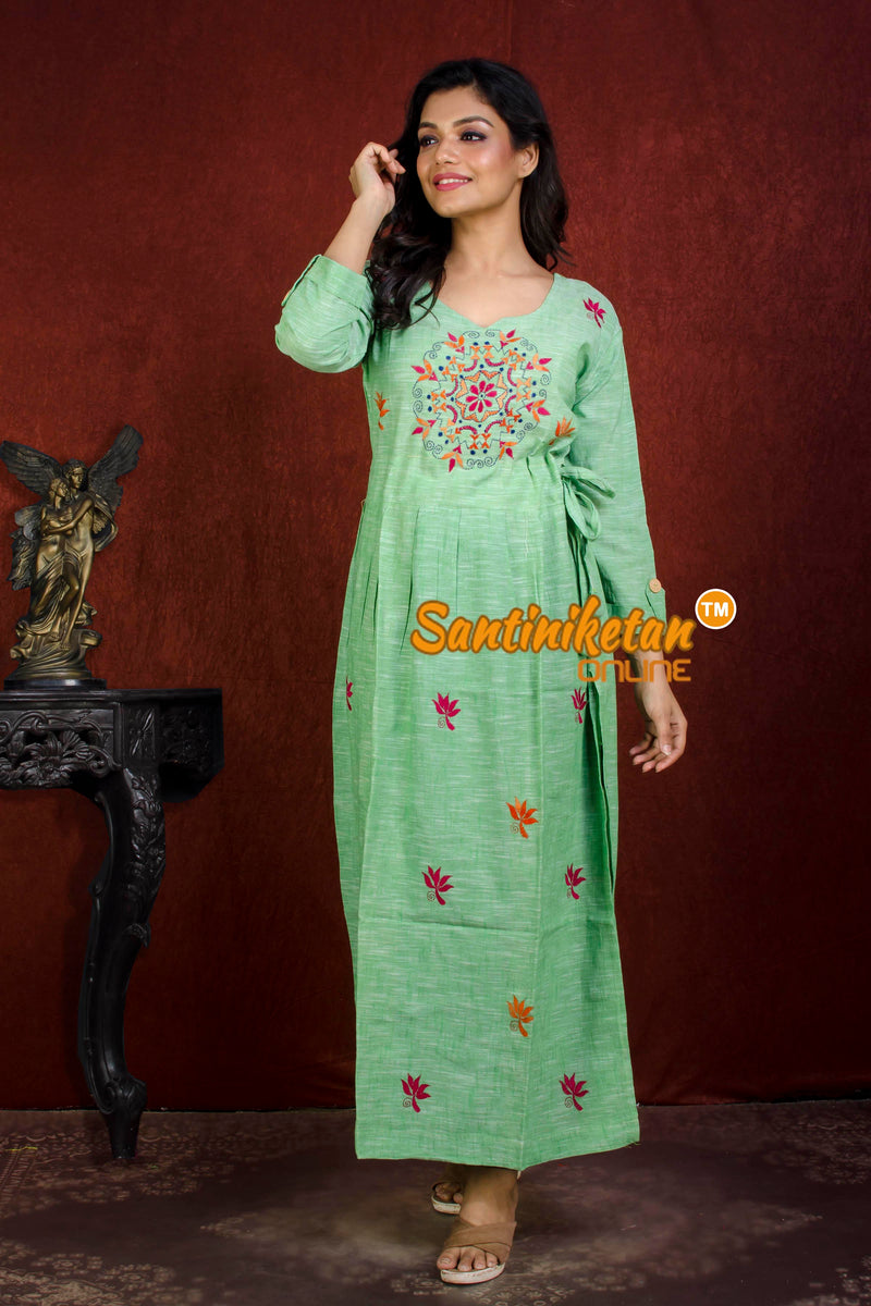 Kantha Stitch Cotton Long Gown With Side Slit Ans Latkan SN20214916