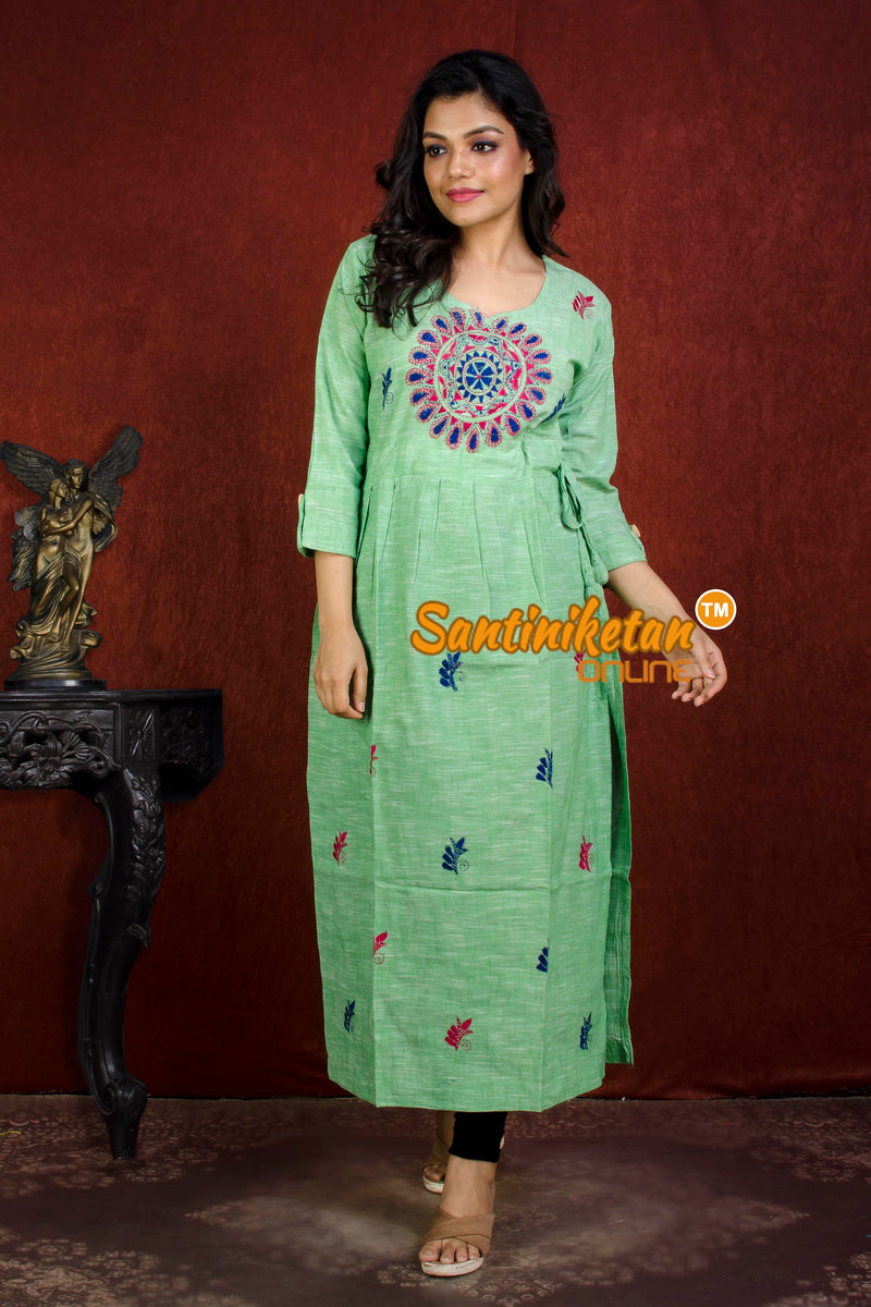 Kantha Stitch Cotton Long Gown With Side Slit Ans Latkan SN20214919