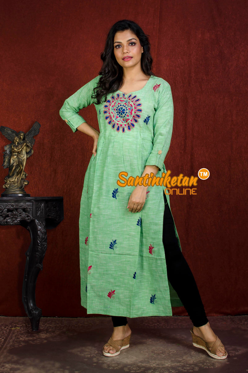 Kantha Stitch Cotton Long Gown With Side Slit Ans Latkan SN20214919