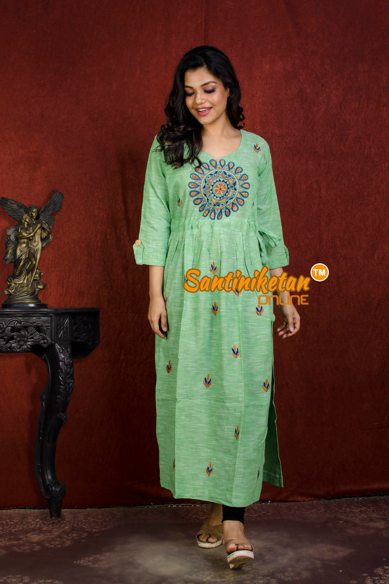 Kantha Stitch Cotton Long Gown With Side Slit Ans Latkan SN20214980