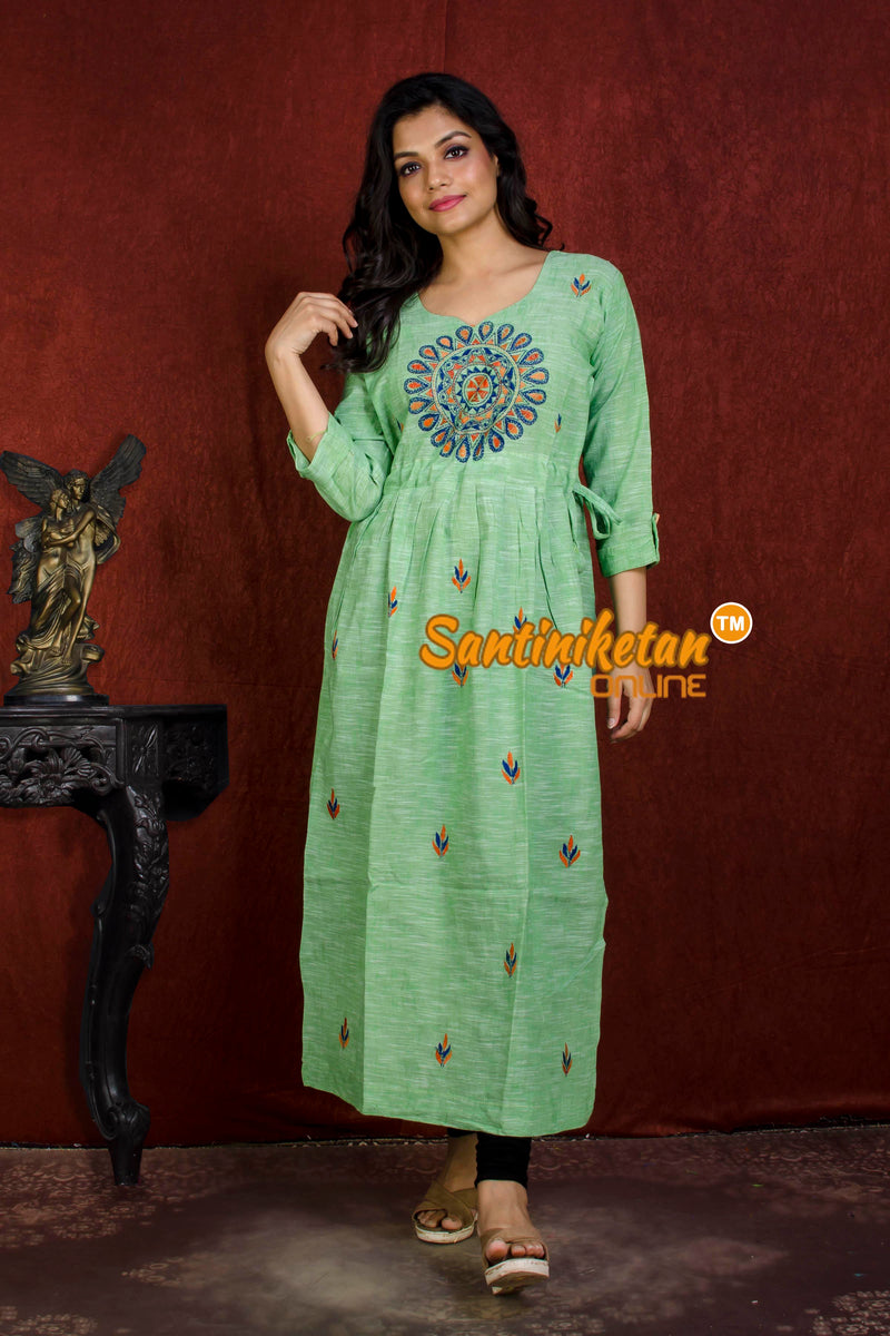 Kantha Stitch Cotton Long Gown With Side Slit Ans Latkan SN20214980