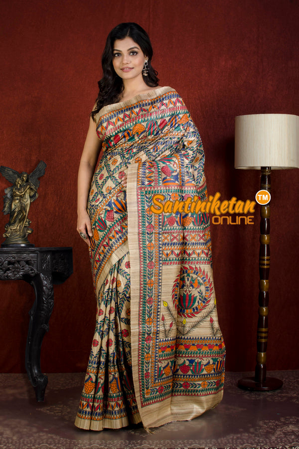 Pure Ghicha Silk Handcrafted Madhubani Saree SN20215812