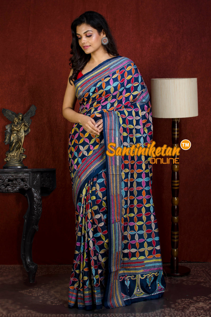 Pure Bangalore Silk Kantha Stitch Saree SN20218756