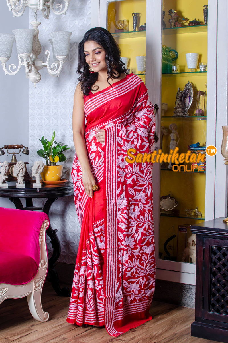 Bangalore Silk Kantha Stitch Saree SN20219996
