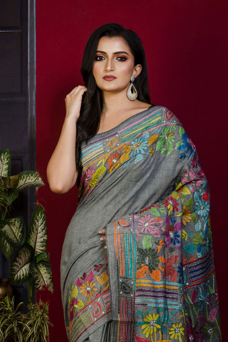 Pure Soft Cotton Kantha Stitch (Hand Embroidery) Saree SN20221227
