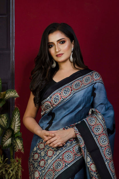 Hand Block On Murshidabad Silk SN20221275