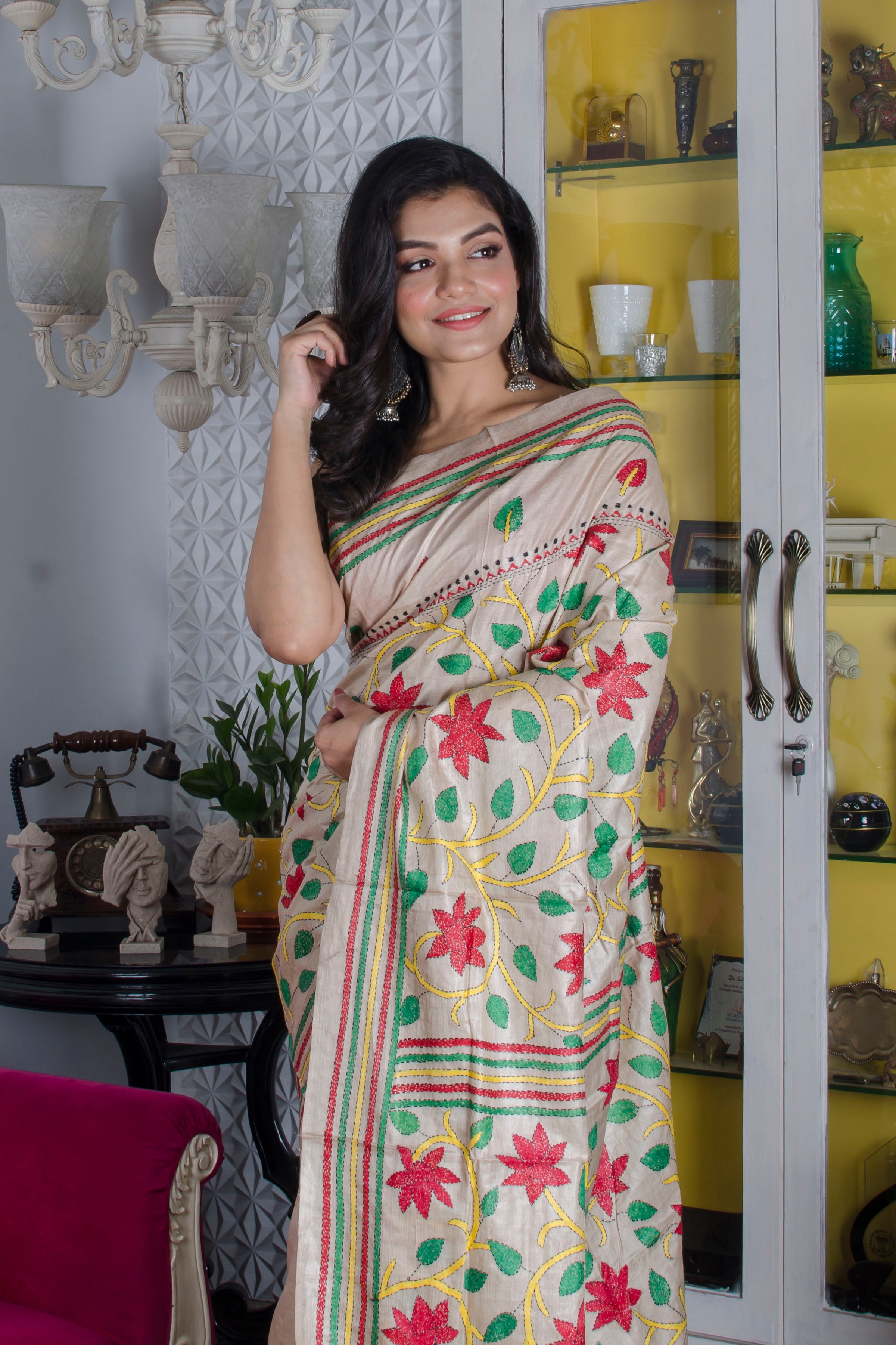 Gachi Tussar Silk Kantha Stitch Saree SN20223759