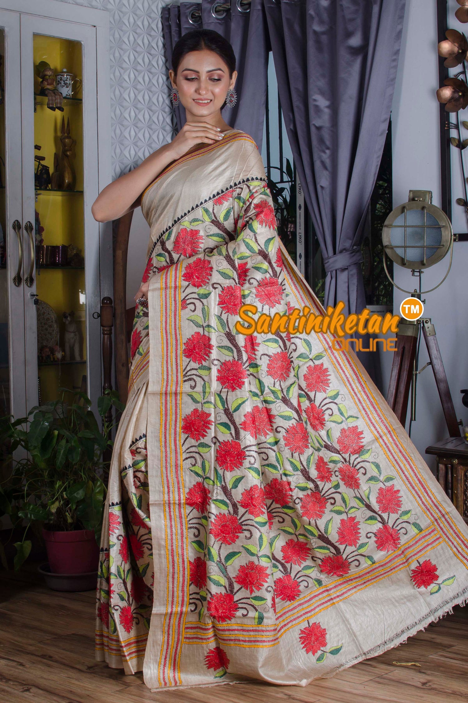 Gachi Tussar Silk Kantha Stitch Saree SN20223818