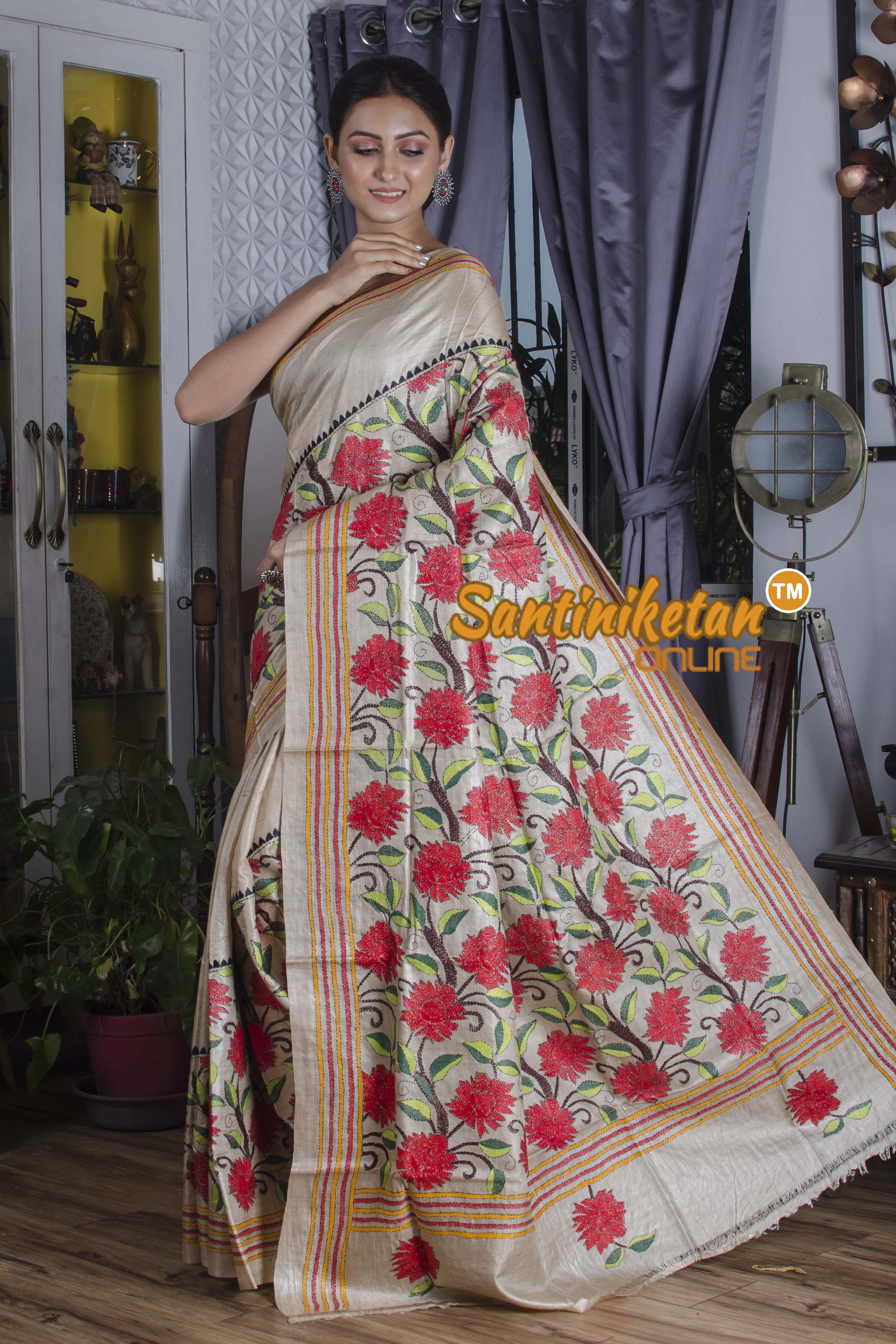 Gachi Tussar Silk Kantha Stitch Saree SN20223818