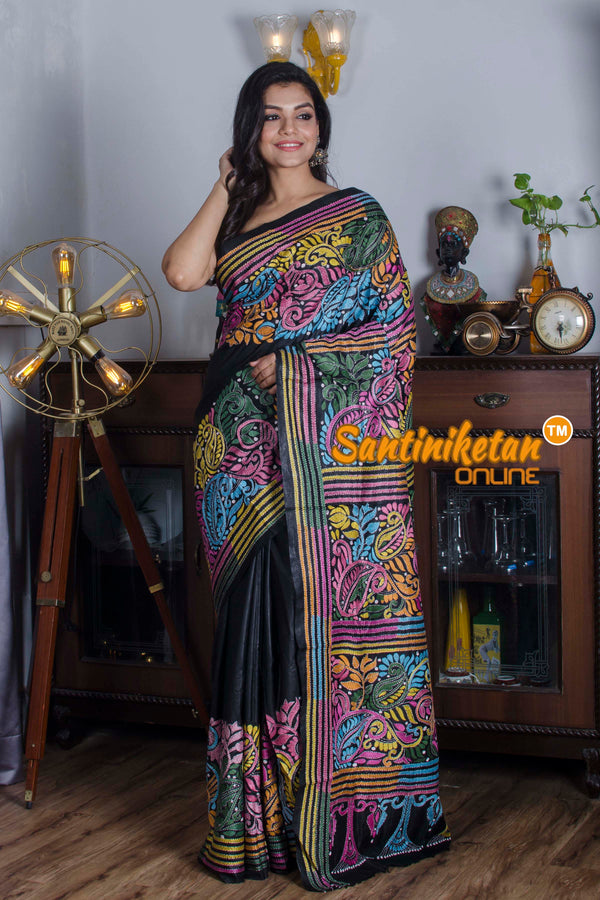 Bangalore Silk Kantha Stitch Saree SN20224098