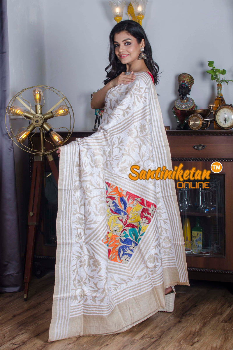 Gachi Tussar Silk Kantha Stitch Saree SN20224101