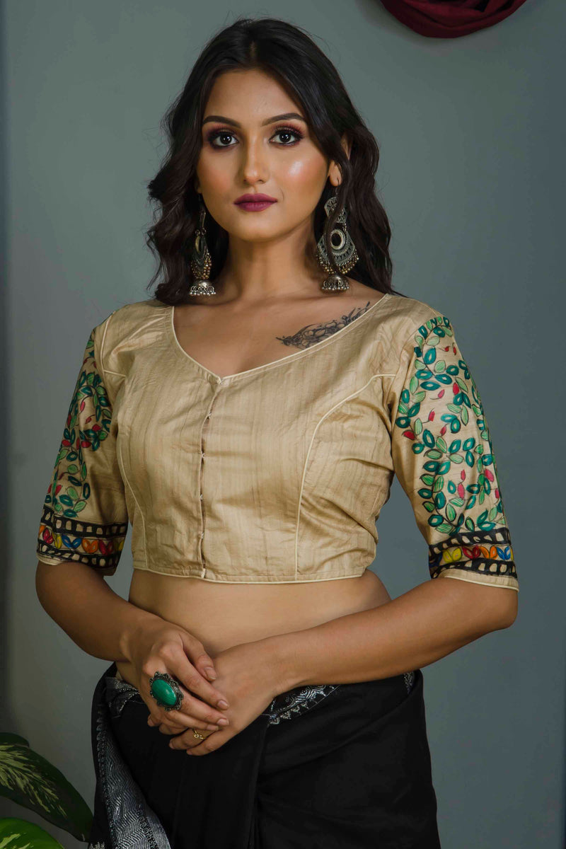 Pure Tussar Hand Madhubani Painting Blouse SN20224557