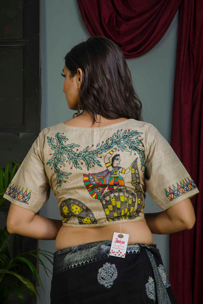 Pure Tussar Hand Madhubani Painting Blouse SN20224627
