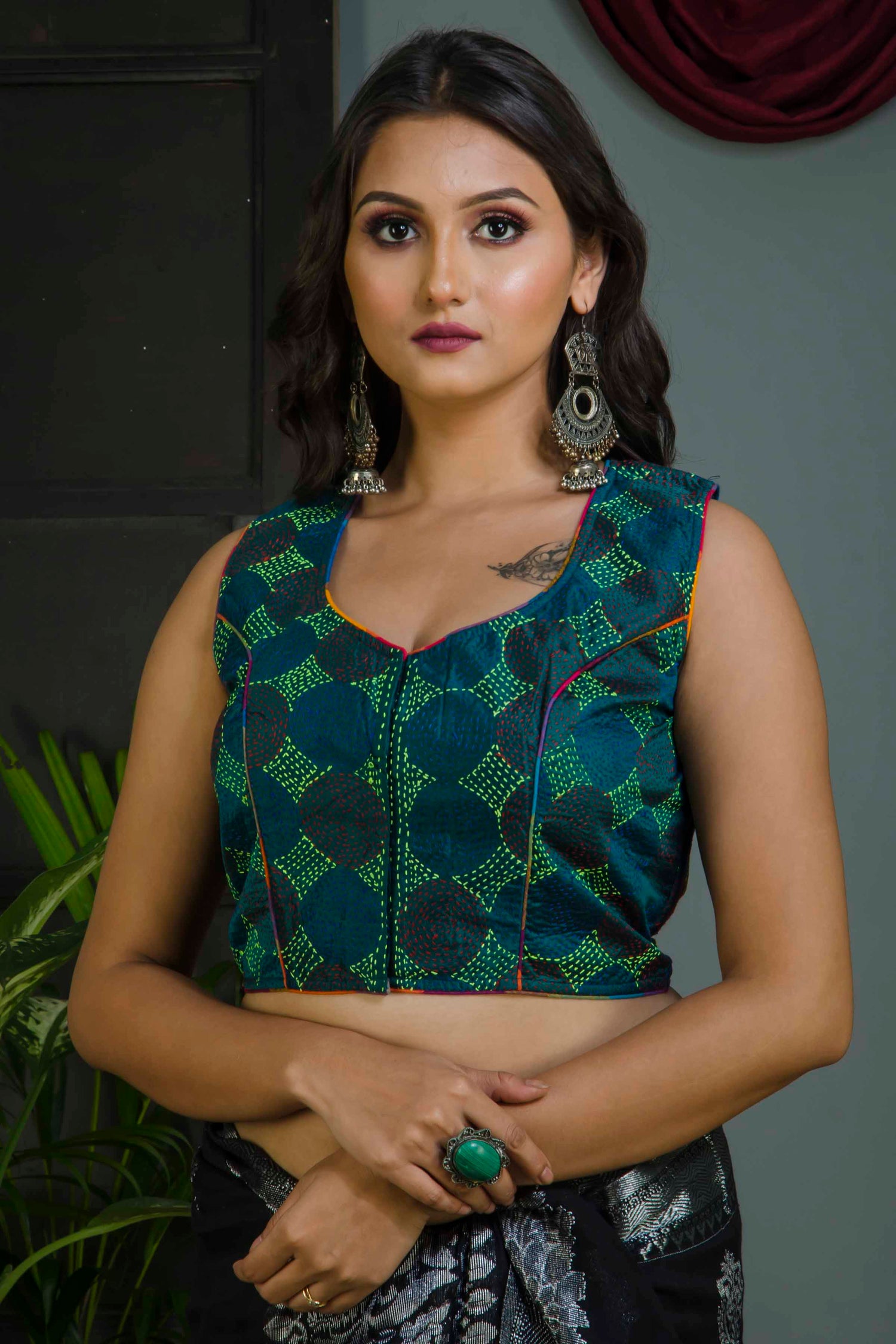Sleeveless Kantha Stitch Blouse SN20224634