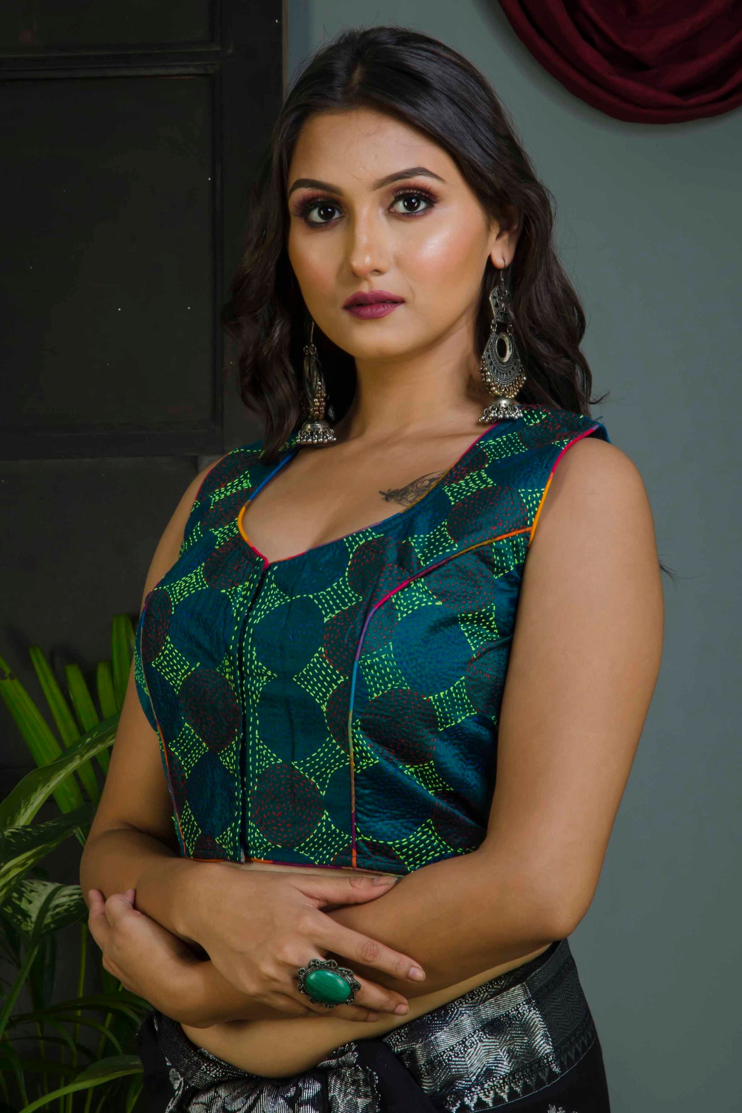 Sleeveless Kantha Stitch Blouse SN20224634