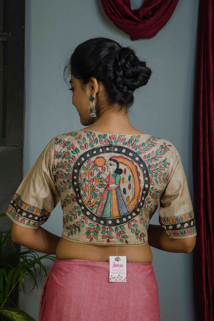 Pure Tussar Hand Madhubani Painting Blouse SN20224698