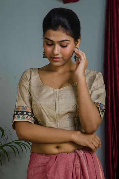 Pure Tussar Hand Madhubani Painting Blouse SN20224698