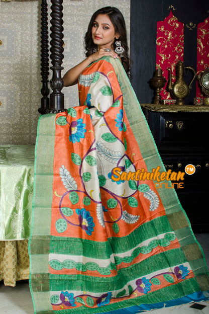 Pure Zari Tussar Hand Painted Saree SN20226019