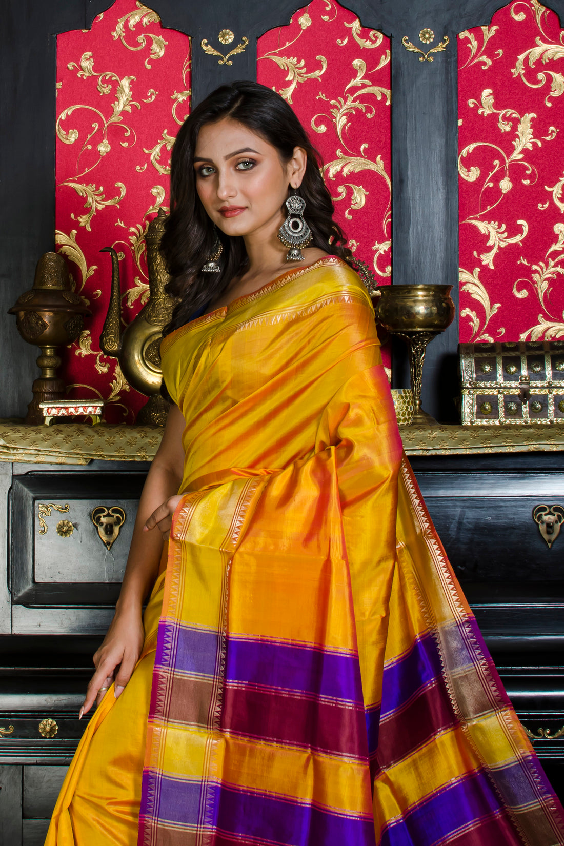 Zari Border Temple Border Katan Silk Saree SN20226097