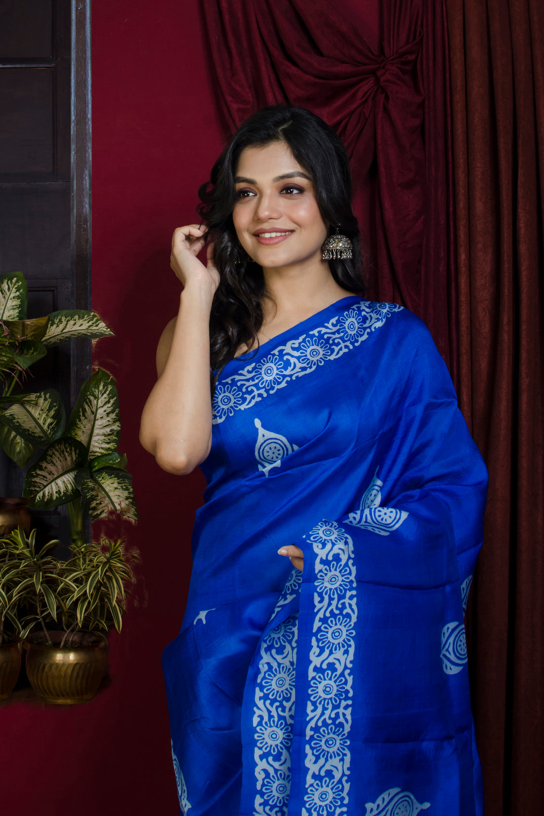 Hand Block Paint On Murshidabad Silk SN20226993