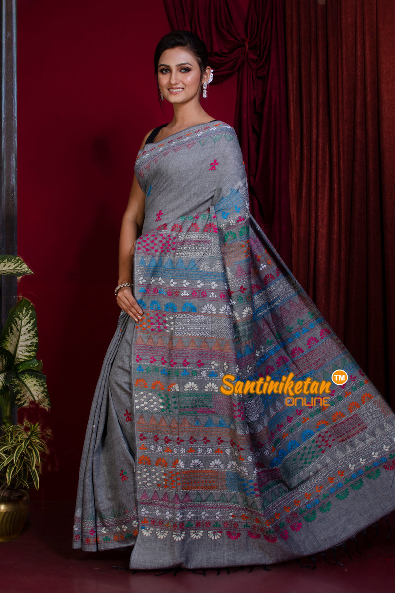 Pure Soft Cotton Kantha Stitch (Hand Embroidery) Saree SN20227902