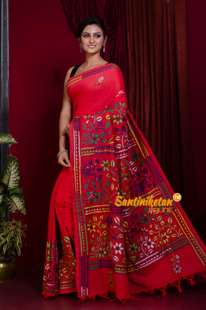 Pure Soft Cotton Kantha Stitch (Hand Embroidery) Saree SN20227948