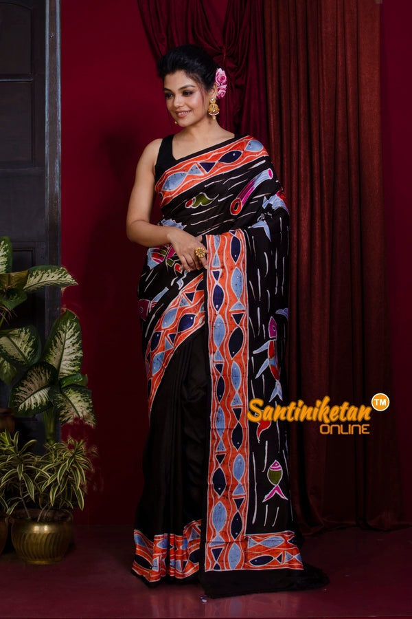 Hand Batik On Murshidabad Silk Saree SN20228308