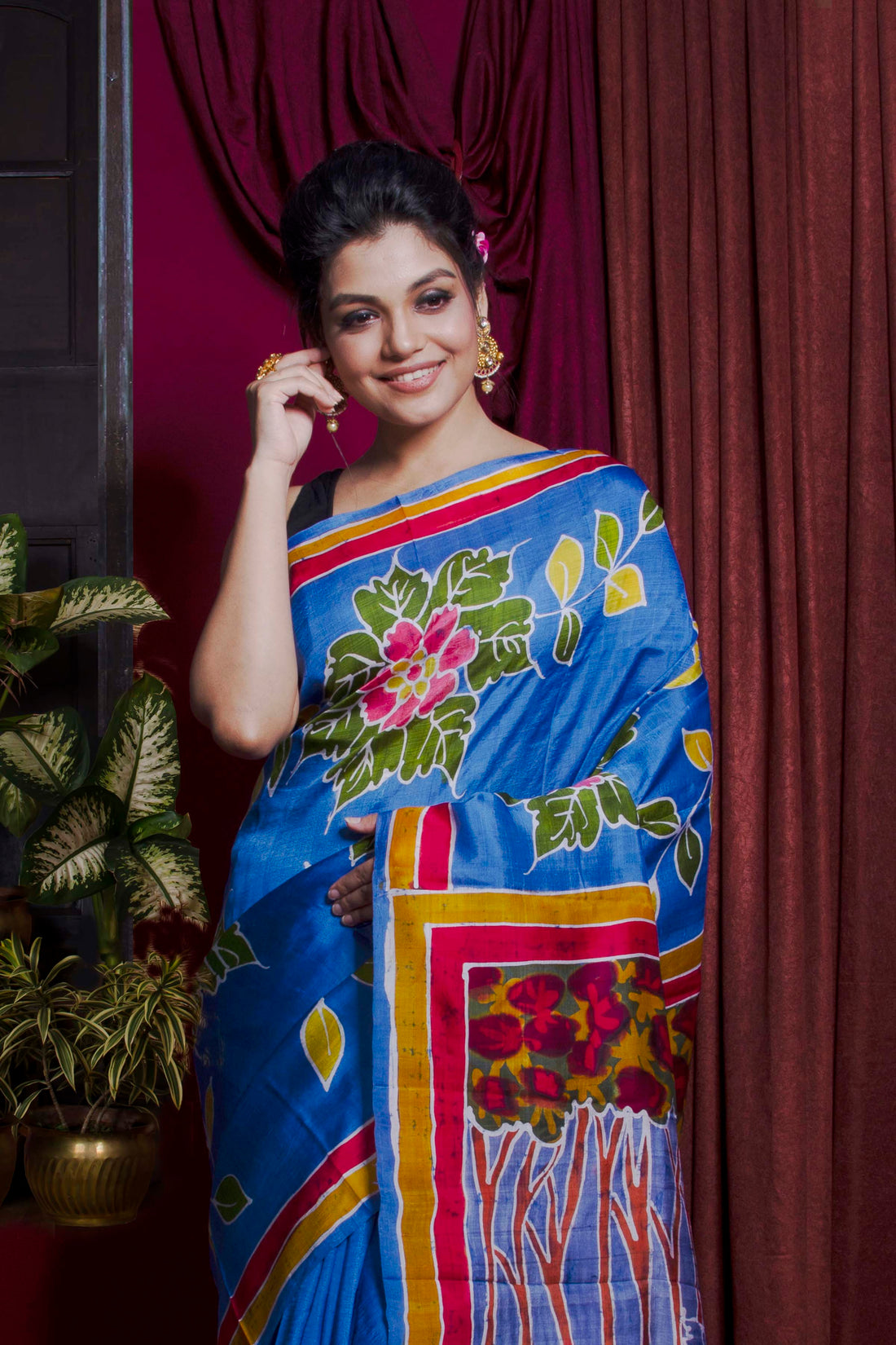 Hand Batik On Murshidabad Silk Saree SN20228312