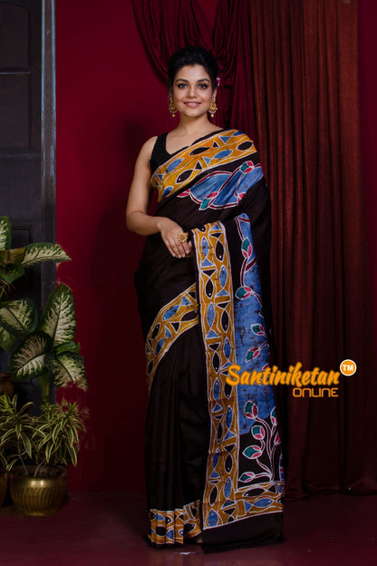 Hand Batik On Murshidabad Silk Saree SN20228334