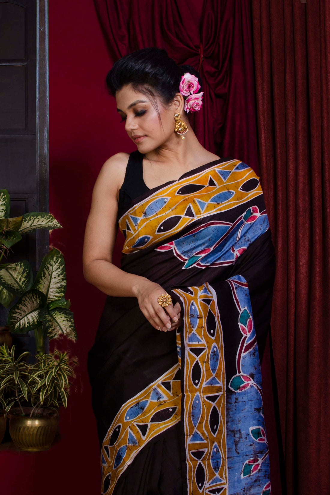 Hand Batik On Murshidabad Silk Saree SN20228334