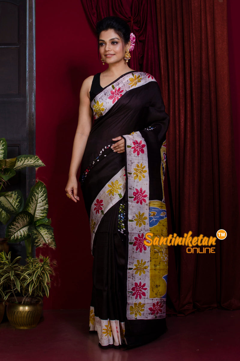 Hand Batik On Murshidabad Silk Saree SN20228361