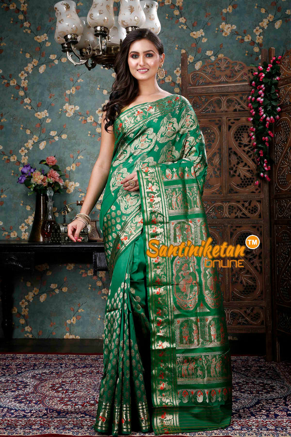 Buy Women's Swarnachari Baluchari Silk Saree With Blouse Traditional  Design- Green Blue at Amazon.in
