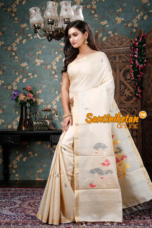 Desi Tussar Flower Motif Jamdani Weave Saree SN20228755