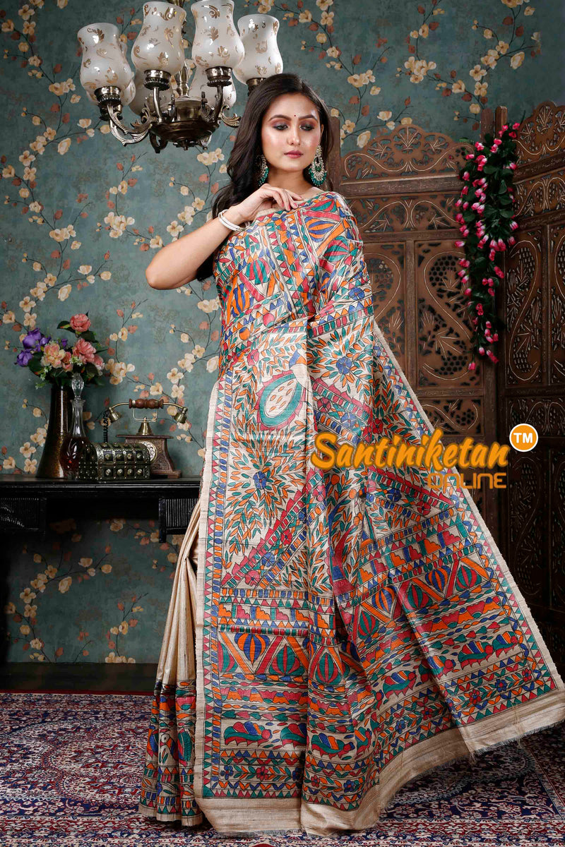 Pure Ghicha Silk Handcrafted Madhubani Saree SN20228824