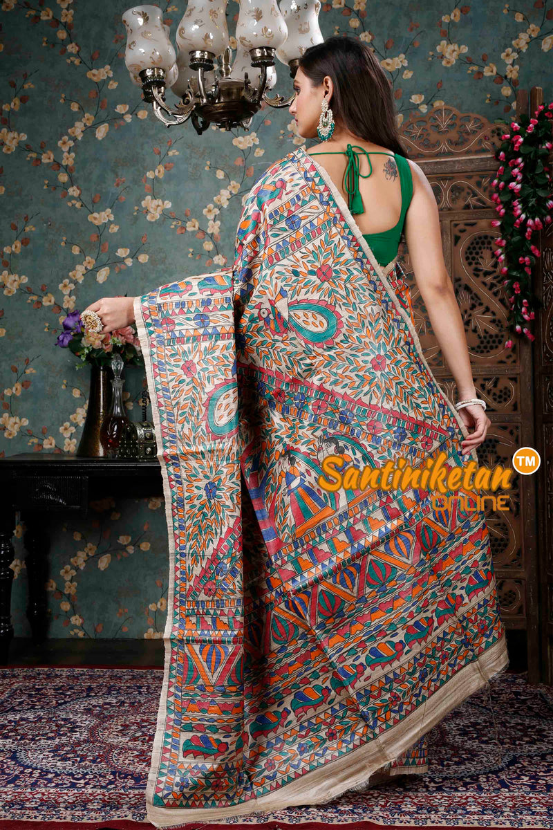 Pure Ghicha Silk Handcrafted Madhubani Saree SN20228824