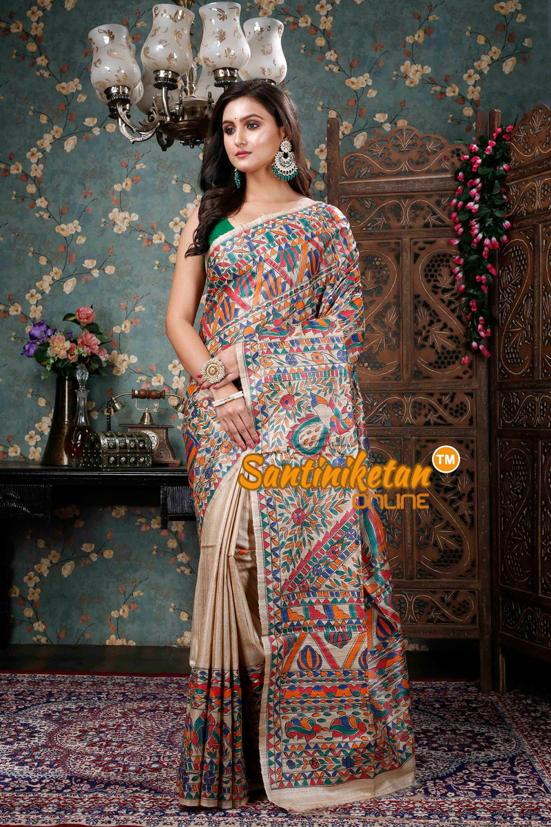 Pure Ghicha Silk Handcrafted Madhubani Saree SN20228832