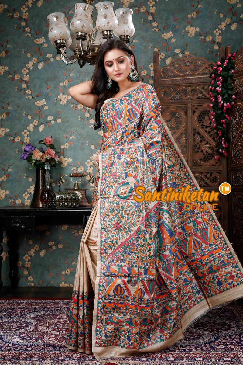 Pure Ghicha Silk Handcrafted Madhubani Saree SN20228832
