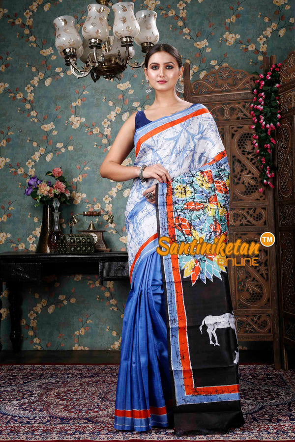 Hand Batik On Murshidabad Silk Saree SN20229024