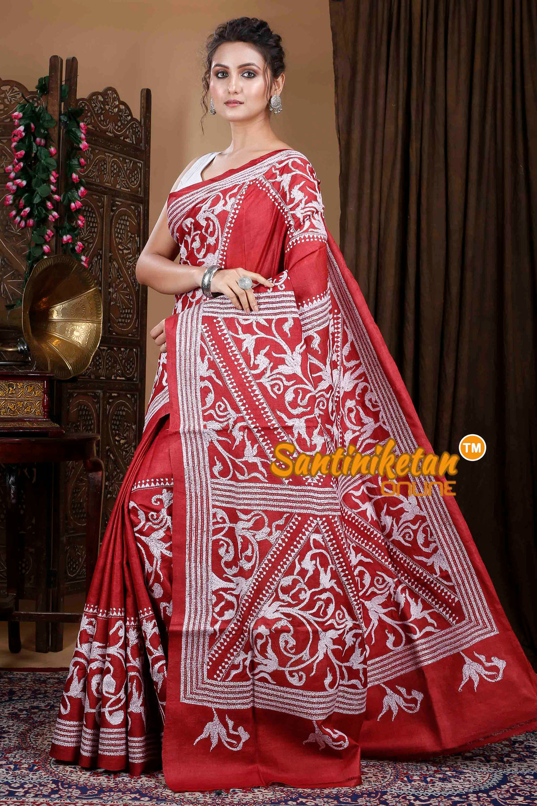 Dye Gachi Tussar Silk Kantha Stitch Saree SN202310037