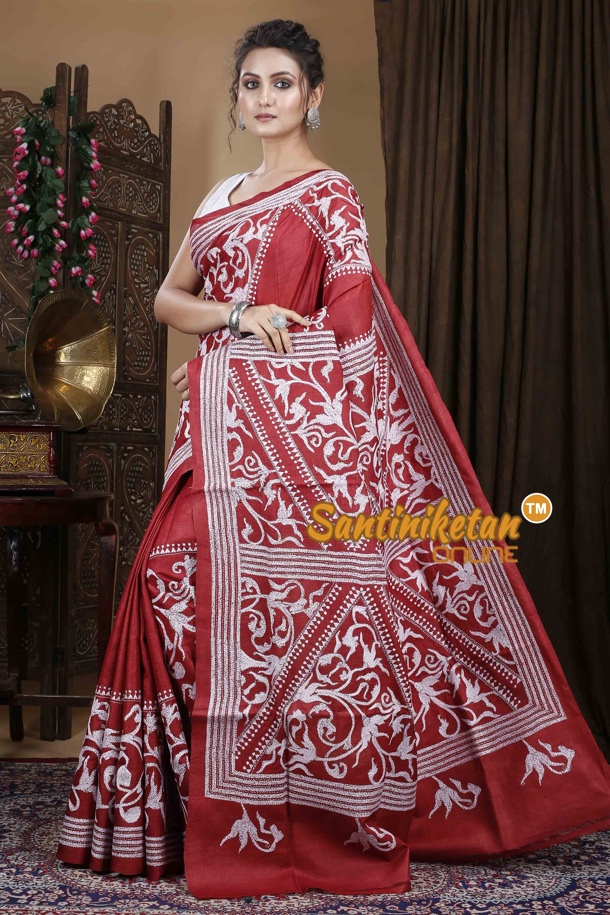 Dye Gachi Tussar Silk Kantha Stitch Saree SN202310037