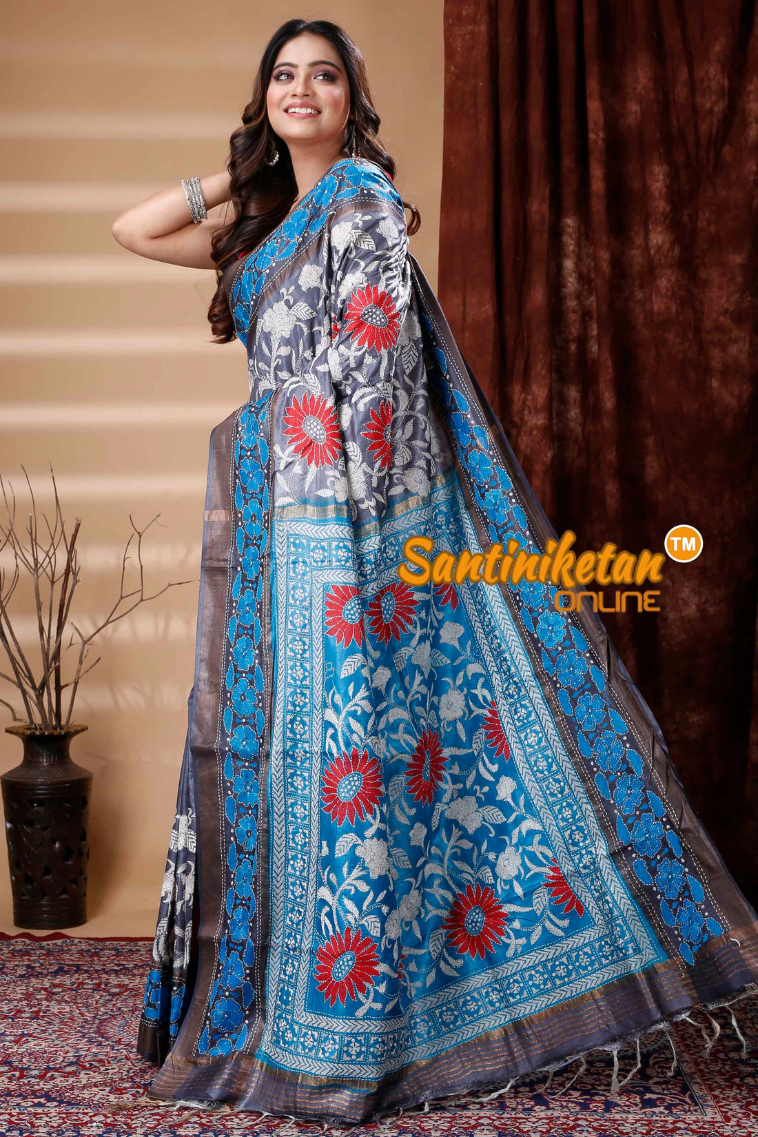 All Over Zari Tussar Silk Kantha Stitch Saree SN202310218