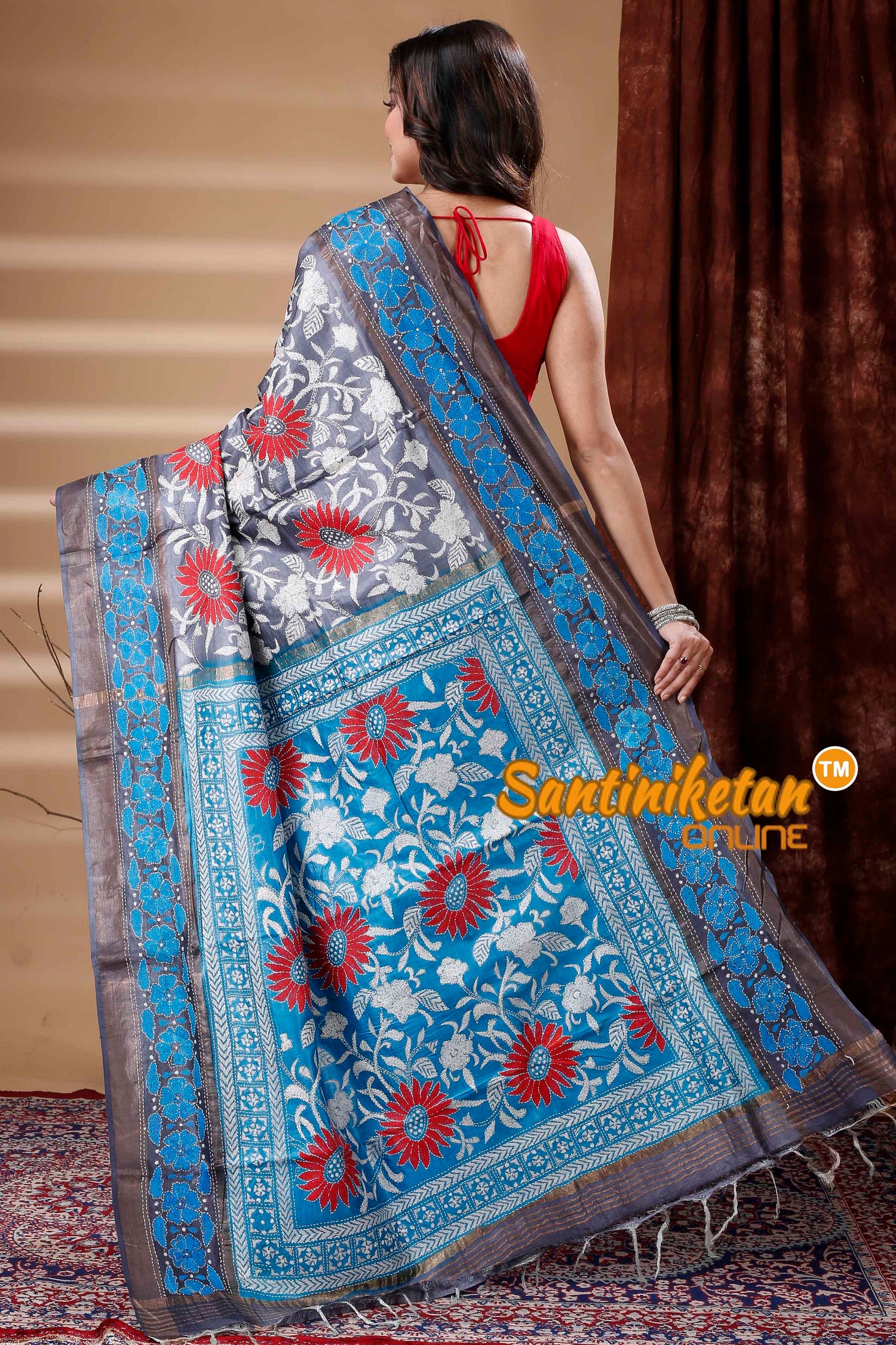 All Over Zari Tussar Silk Kantha Stitch Saree SN202310218