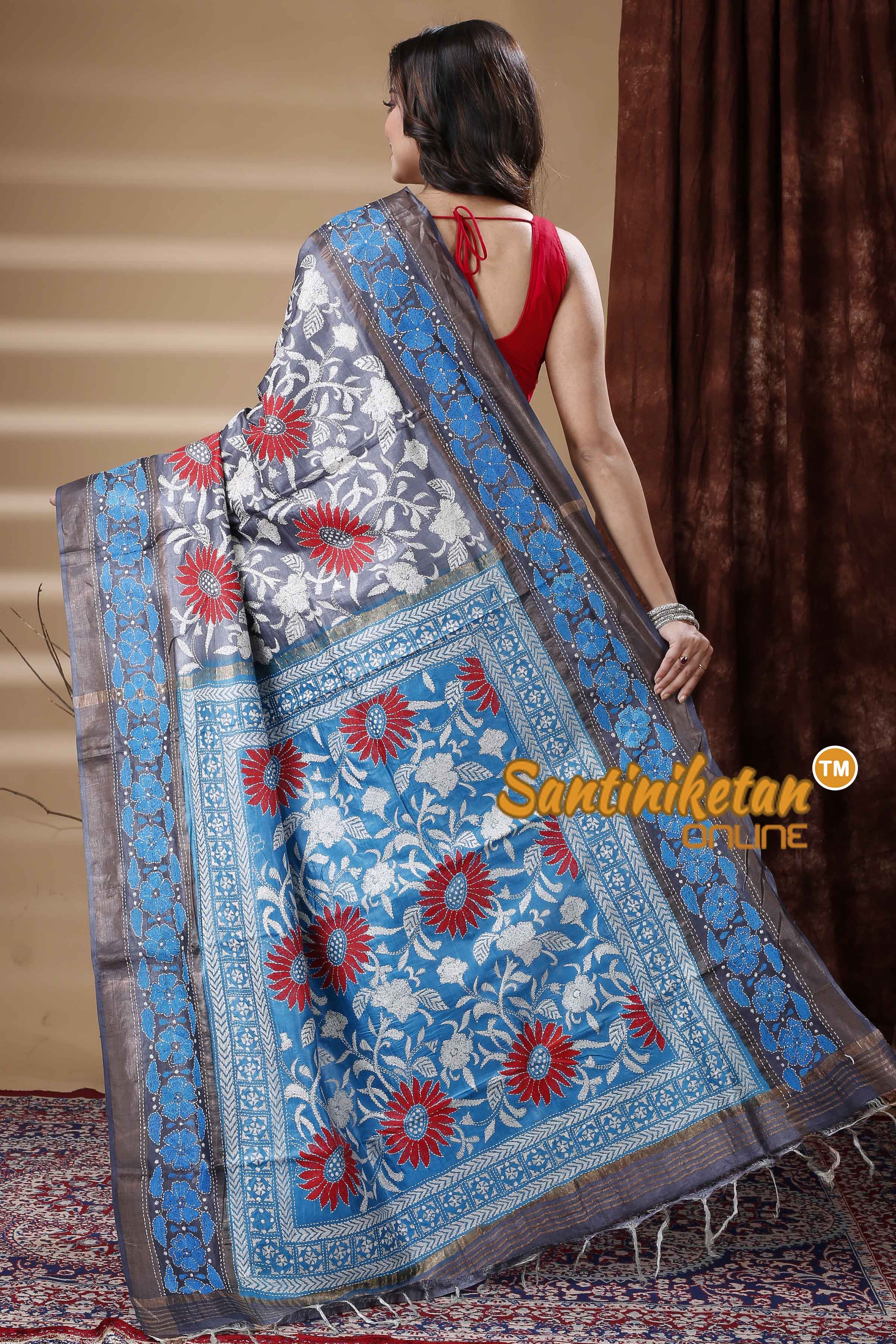All Over Zari Tussar Silk Kantha Stitch Saree SN202310218